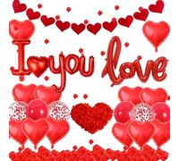 Ballons décoratifs « I Love You » - Fournitures de fête de Saint-Valentin avec guirlande de pétales de rose, lettres d'amour, ballons en latex pour demande en mariage, fiançailles, anniversaire, fête