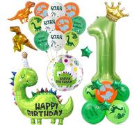 Ballons décoratifs pour 1er anniversaire - En forme de dinosaure - Vert - 1 ballon en aluminium - Mini étoiles - Couronne - Ballons Dinasour pour enfants de 1 an - Pour fête