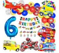 Ballons Decoration Anniversaire 6 An Garcon Transport Thème, Enfant Ballon Nombre 6 Ballon Aluminium Véhicules Voitures Autobus