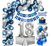 Ballons et bannières bleu marine argenté pour 18e anniversaire avec confettis en forme de chiffre 18 pour décorations de fête de 18