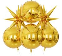 Ballons Étoile Explosive Dorés 6 Pièces 4D Ballon Ronds Métalliques Étoile Or Décoration Ballon Doré Kit pour Anniversaire, Mariage, Fête