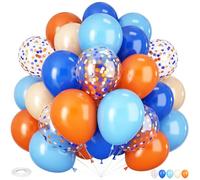 Ballons gonflables Bleu Orange, lot de 60 pièces de 30,5 cm Bleu foncé et clair, Orange, Beige, ballons en latex avec confettis pour hélium pour thème espace fête garçon anniversaire décoration