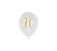 Ballons Joyeux Anniversaire 70 ans - Blanc et doré - Sachet de 8 - Hélium - 23 cm - Biodégradables