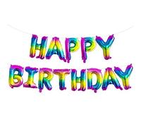 Ballons joyeux anniversaire de 16 po - Remplissage d'air uniquement - Paille et ruban inclus (arc en ciel)