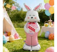 Ballons Lapin De Pâques, 59 Inch Grands Ballons Lapin De Pâques Aluminium, Animaux Mignons Debout Ballon Lapins Avec Socle, Gonflable Lapins Cartoon Ballon Décorations Pâque, Pour Fête Fournitures