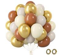 Ballons Marron et Beige, 60 Pièces Ballons Anniversaire Marron Beige Nude Dorés avec Ballon Latex Métalliques, Ballon Helium pour Anniversaire Baby Shower Mariage Gender Reveal Bapteme, 12 Pouces