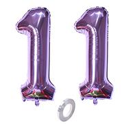 Ballons nombre 11, ballon nombre 11 lilas ballons 11e anniversaire decoration fille ballons feuille 11 ballons nombre 11 lilas XXXL 40" géant gonflable hélium ballon 11 ans decoration fille