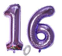 Ballons nombre 16, ballon nombre 16 lilas ballons 16e anniversaire decoration fille ballons feuille 16 ballons nombre 16 lilas XXXL 40" géant gonflable hélium ballon 16 ans decoration fille
