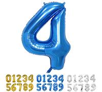 Ballons Numéro, 40 Pouces Bleu Hélium Mylar Ballons Ballon Anniversaire 4 an pour Enfant Garçon Fille Décorations de Fêtes D'anniversaires (chiffre 4)