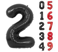 Ballons Numéro, 40 Pouces Noir Hélium Mylar Ballons Ballon Anniversaire 2 an pour Enfant Garçon Fille Décorations de Fêtes D'anniversaires (chiffre 2)