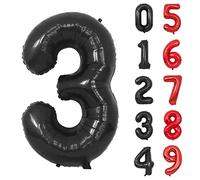 Ballons Numéro, 40 Pouces Noir Hélium Mylar Ballons Ballon Anniversaire 3 an pour Enfant Garçon Fille Décorations de Fêtes D'anniversaires (chiffre 3)