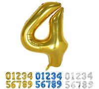 Ballons Numéro, 40 Pouces Or Hélium Mylar Ballons Ballon Anniversaire 4 an pour Enfant Garçon Fille Décorations de Fêtes D'anniversaires (chiffre 4)