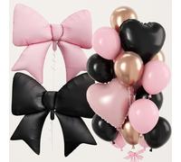 Ballons roses et noirs en latex avec nœud en forme de cœur, rose clair layette, noir et or rose métallisé avec nœud en feuille d'hélium de 96,5 cm, ballon en forme de cœur de 45,7 cm pour anniversaire
