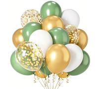 Ballons Vert Blanc Or, 100 Pièces Helium Ballon Anniversaire Latex avec Ballons Vert Sauge Blanc Doré Confettis Pour Decoration Anniversaire Mariage Bride Baby Shower Bapteme Graduation, 12 Pouces