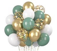 Ballons Verts, 60 Ballons Rétro Vert Olive Sauge, Ballon Métalliques Dorés Blancs Hélium pour Anniversaires Mariages Baby Showers Baptêmes