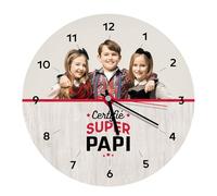 Ballonssimo Horloge Ronde Personnalisée en Bois 23cm - Impression Photo et Texte Haute Qualité - Décoration Murale Unique - Idée Cadeau personnalisé pour Papy, Bonne fête Papy, Super Papy ...