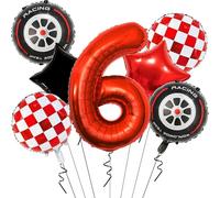 Balloon Anniversaire Voiture 6 Ans,Ballons de Course pour Voiture,Deco Anniversaire Cars 6 Ans,ballon Anniversaire 6Ans,Kit ballons Anniversaire 6Ans,Décoration d'Anniversaire Ballon pour Enfant