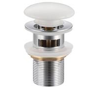 Balneo Bonde de Lavabo Laiton Universelle - Bonde de Lavabo Pop Up 66 mm x G1 1/4 - Bonde de Lavabo Pop Up Bonde de Lavabo Céramique Blanche avec Trop-Plein - 4 Joints, Klik A