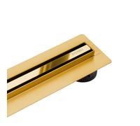 BALNEO Caniveau de Douche, Caniveau D'évacuation 80cm, Siphon de Sol Miroir Doré en Acier Inoxydable, Panneau Étroit 14mm, Ensemble Complet, Bas 57mm, Caniveau de Douche Slim & Low Proline