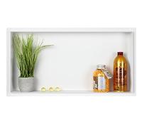 Balneo Niche de Douche INOX Wall-Box sans Jante, Blanche, 60x30x10cm | Imperméable à l'eau, niche pour les ustensiles de salle de bains, montage flexible, WALL-BOX sans bord