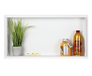 Balneo Niche de Douche INOX Wall-Box sans Jante, Blanche, 60x30x10cm | Imperméable à l'eau, niche pour les ustensiles de salle de bains, montage flexible, WALL-BOX sans bord