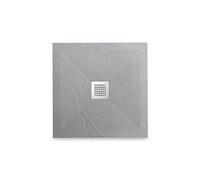 BALNEO Receveur de Douche avec Couvercle en Acier Inoxydable, Receveur de Douche, Composite en Résine Synthétique, avec Seuil Bas, Découpable Sur Mesure, Bac en Pierre "F" Gris Clair 90x90x2,5cm