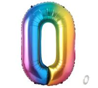 Balorise 40 Pouces Aluminium Ballon Géant Arc-en-ciel Chiffre 0, Gonflable Hélium, Grand Numéro 0-9, 10-100 (101cm), Décoration de Foil Ballons pour Fête d'anniversaire et Mariage