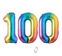 Balorise 40 Pouces Aluminium Ballon Géant Arc-en-ciel Chiffre 100, Gonflable Hélium, Grand Numéro 0-9, 10-100 (101cm), Décoration de Foil Ballons pour Fête d'anniversaire et Mariage