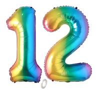 Balorise 40 Pouces Aluminium Ballon Géant Arc-en-ciel Chiffre 12/21, Gonflable Hélium, Grand Numéro 0-9, 10-100 (101cm), Décoration de Foil Ballons pour Fête d'anniversaire et Mariage