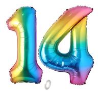 Balorise 40 Pouces Aluminium Ballon Géant Arc-en-ciel Chiffre 14/41, Gonflable Hélium, Grand Numéro 0-9, 10-100 (101cm), Décoration de Foil Ballons pour Fête d'anniversaire et Mariage