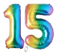 Balorise 40 Pouces Aluminium Ballon Géant Arc-en-ciel Chiffre 15/51, Gonflable Hélium, Grand Numéro 0-9, 10-100 (101cm), Décoration de Foil Ballons pour Fête d'anniversaire et Mariage