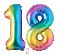 Balorise 40 Pouces Aluminium Ballon Géant Arc-en-ciel Chiffre 18/81, Gonflable Hélium, Grand Numéro 0-9, 10-100 (101cm), Décoration de Foil Ballons pour Fête d'anniversaire et Mariage