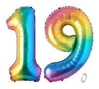 Balorise 40 Pouces Aluminium Ballon Géant Arc-en-ciel Chiffre 19/91, Gonflable Hélium, Grand Numéro 0-9, 10-100 (101cm), Décoration de Foil Ballons pour Fête d'anniversaire et Mariage