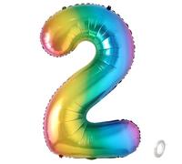Balorise 40 Pouces Aluminium Ballon Géant Arc-en-ciel Chiffre 2, Gonflable Hélium, Grand Numéro 0-9, 10-100 (101cm), Décoration de Foil Ballons pour Fête d'anniversaire et Mariage