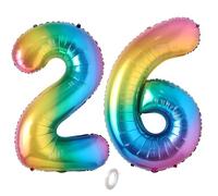 Balorise 40 Pouces Aluminium Ballon Géant Arc-en-ciel Chiffre 26/62, Gonflable Hélium, Grand Numéro 0-9, 10-100 (101cm), Décoration de Foil Ballons pour Fête d'anniversaire et Mariage
