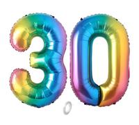 Balorise 40 Pouces Aluminium Ballon Géant Arc-en-ciel Chiffre 30, Gonflable Hélium, Grand Numéro 0-9, 10-100 (101cm), Décoration de Foil Ballons pour Fête d'anniversaire et Mariage