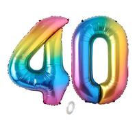 Balorise 40 Pouces Aluminium Ballon Géant Arc-en-ciel Chiffre 40, Gonflable Hélium, Grand Numéro 0-9, 10-100 (101cm), Décoration de Foil Ballons pour Fête d'anniversaire et Mariage