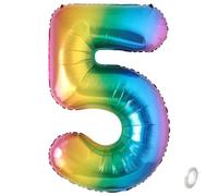 Balorise 40 Pouces Aluminium Ballon Géant Arc-en-ciel Chiffre 5, Gonflable Hélium, Grand Numéro 0-9, 10-100 (101cm), Décoration de Foil Ballons pour Fête d'anniversaire et Mariage