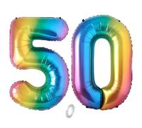 Balorise 40 Pouces Aluminium Ballon Géant Arc-en-ciel Chiffre 50, Gonflable Hélium, Grand Numéro 0-9, 10-100 (101cm), Décoration de Foil Ballons pour Fête d'anniversaire et Mariage