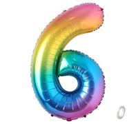 Balorise 40 Pouces Aluminium Ballon Géant Arc-en-ciel Chiffre 6, Gonflable Hélium, Grand Numéro 0-9, 10-100 (101cm), Décoration de Foil Ballons pour Fête d'anniversaire et Mariage