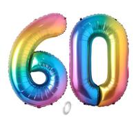 Balorise 40 Pouces Aluminium Ballon Géant Arc-en-ciel Chiffre 60, Gonflable Hélium, Grand Numéro 0-9, 10-100 (101cm), Décoration de Foil Ballons pour Fête d'anniversaire et Mariage