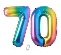 Balorise 40 Pouces Aluminium Ballon Géant Arc-en-ciel Chiffre 70, Gonflable Hélium, Grand Numéro 0-9, 10-100 (101cm), Décoration de Foil Ballons pour Fête d'anniversaire et Mariage
