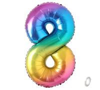Balorise 40 Pouces Aluminium Ballon Géant Arc-en-ciel Chiffre 8, Gonflable Hélium, Grand Numéro 0-9, 10-100 (101cm), Décoration de Foil Ballons pour Fête d'anniversaire et Mariage