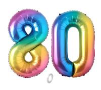 Balorise 40 Pouces Aluminium Ballon Géant Arc-en-ciel Chiffre 80, Gonflable Hélium, Grand Numéro 0-9, 10-100 (101cm), Décoration de Foil Ballons pour Fête d'anniversaire et Mariage