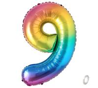 Balorise 40 Pouces Aluminium Ballon Géant Arc-en-ciel Chiffre 9, Gonflable Hélium, Grand Numéro 0-9, 10-100 (101cm), Décoration de Foil Ballons pour Fête d'anniversaire et Mariage