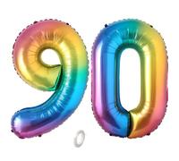 Balorise 40 Pouces Aluminium Ballon Géant Arc-en-ciel Chiffre 90, Gonflable Hélium, Grand Numéro 0-9, 10-100 (101cm), Décoration de Foil Ballons pour Fête d'anniversaire et Mariage