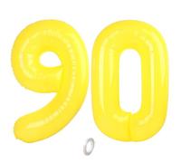 Balorise 40 Pouces Aluminium Ballon Géant Jaune Chiffre 90, Gonflable Hélium, Grand Numéro 0-9, 10-100 (101cm), Décoration de Foil Ballons pour Fête d'anniversaire et Mariage