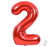 Balorise 40 Pouces Aluminium Ballon Géant Rouge Chiffre 2, Gonflable Hélium, Grand Numéro 0-9, 10-100 (101cm), Décoration de Foil Ballons pour Fête d'anniversaire et Mariage