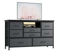 Baloveby Commode à 8 Tiroirs, Meuble TV avec Lumière LED, Station de Charge, Commode pour Chambre, Salon, Couloir avec Structure en Métal, Plateau de Table en Bois (Gris)