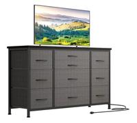 BALOVEBY Commode de Chambre à 10 Tiroir 121x39x70 cm - Meuble TV avec Prise, Rangement Salon/Chambre, Rose